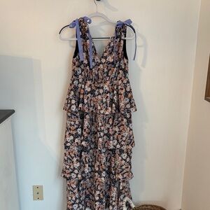 Floral Tiered Wedding Dress with Purple Accents